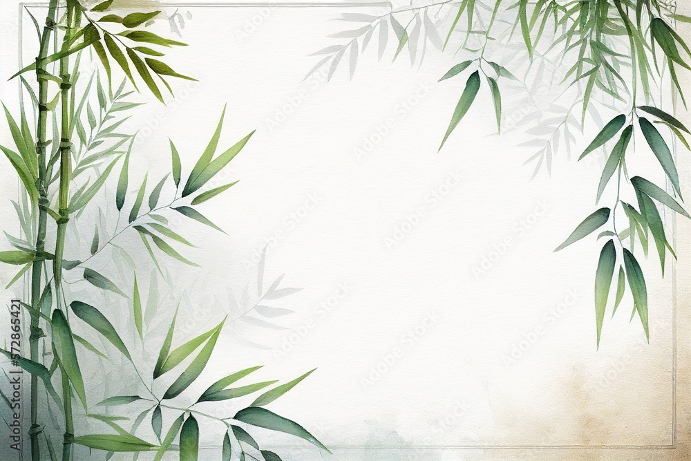 Watercolor Bamboo Painting With Canvas Textur Illustration Background with Generative AI Watercolor Bamboo Painting With Canvas Textur Illustration Background with Generative AI