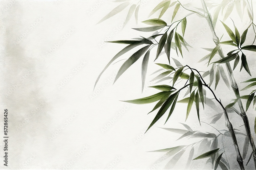 Fototapeta premium Watercolor Bamboo Painting With Canvas Textur Illustration Background with Generative AI