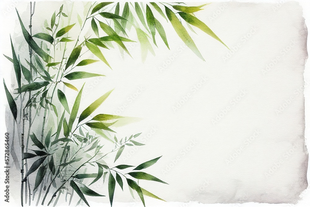 Obraz premium Watercolor Bamboo Painting With Canvas Textur Illustration Background with Generative AI