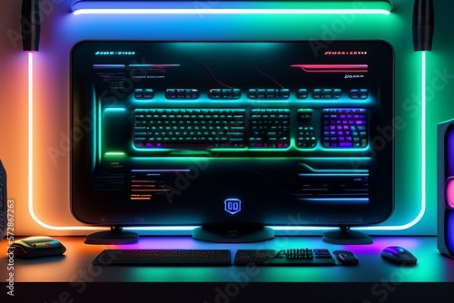 A gamer Gaming set up Cyberpunk , neon , futuristic , incredible quality 8k - Generative AI