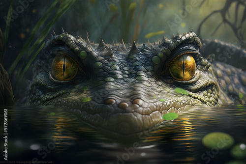 Fotobehang the mighty crocodile the beast of the lake with its eyes waiting for its prey th