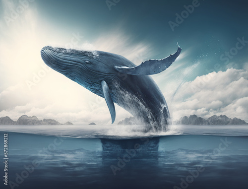 dolphin jumping out of the water, evolving in the sea, enjoying nature, Bright sky, Safe Atmosphere, HQ landscape, photorealistic, ultra photoreal, ultra-detailed, generative AI, AI © aqib