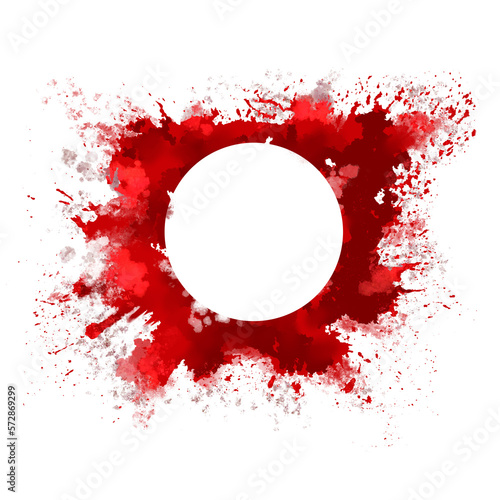 horror illustration abstract red paint splash, blood stain circle frame isolated on blank space.