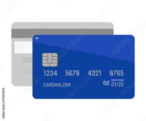 Back and front sets of blue credit cards