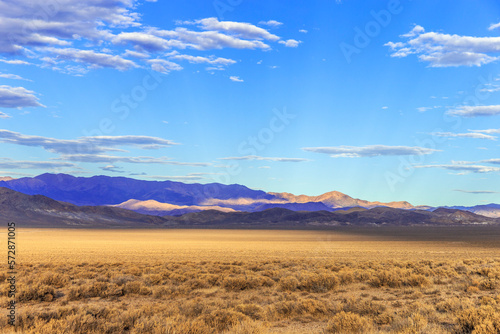 Scenic desert landscape at sunset along Highway 50 in Nevada.