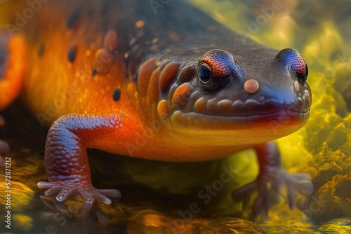 Photo of a female Carpathian newt up up and personal (lissotriton montandoni) Generative AI photo