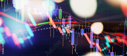 Stock market graph on led screen. Finance and investment concept. Selective focus.