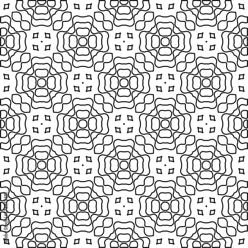 Monochrome ornamental texture with smooth linear shapes, zigzag lines, lace pattern.Abstract geometric black and white pattern for web page, textures, card, poster, fabric, textile.