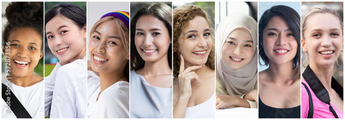 Collage of diverse and inclusive women from around the world  concept of international women   s day  world women with diversity and inclusivity  ethnicity and religion tolerance  women right awareness