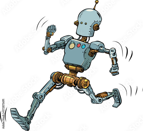 The robot runs along the red carpet. Leader Hero