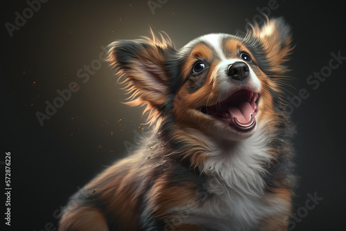 a happy puppy wagging its tail, with its tongue out and eyes sparkling Generative AI © agungai