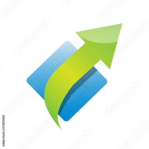 Green energy coming out of a solar panel, done with a blue rombus and a green arrow. Vector logo for renewable power. 2050 net zero emissions