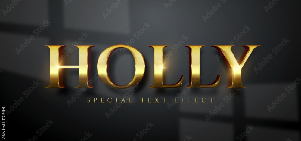 Creative 3d gold text holly editable style effect template
