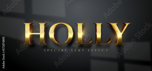 Creative 3d gold text holly editable style effect template