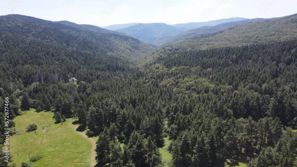 Aerial summer view of Hizha Zdravets area at Rhodopes Mountain, Plovdiv Region, Bulgaria Aerial summer view of Hizha Zdravets area at Rhodopes Mountain, Plovdiv Region, Bulgaria