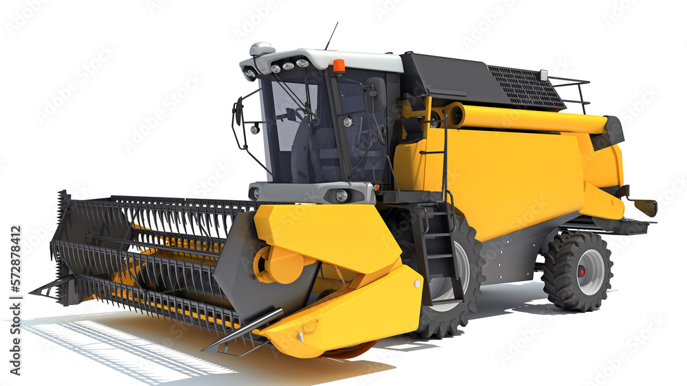 Obraz premium Combine Harvester Farm Equipment 3D rendering on white background