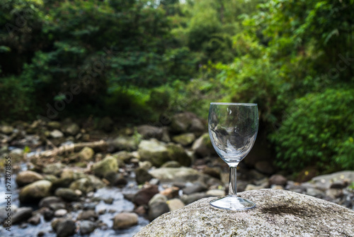 The beauty and versatility of a blank wine glass are showcased in our stunning mockup images, set against a breathtaking natural background