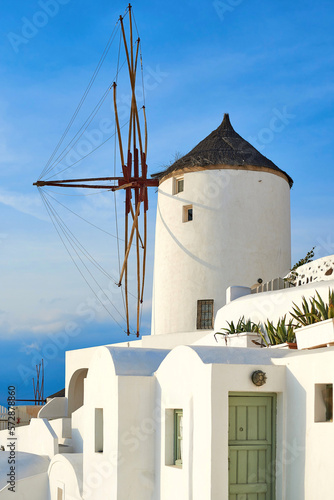 Obraz na płótnie Santorini landscape, sunny day blue sky windmills w salonie