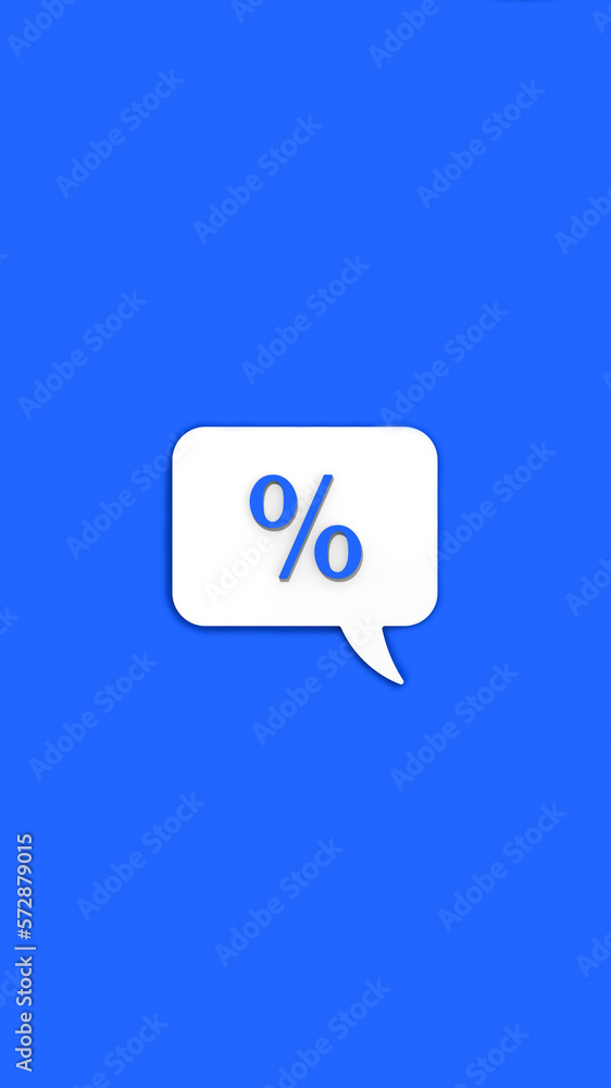 Blue percent sign on white message board. Interest withdrawal signal. Discount notifications. Message on a Blue background. Vertical image. 3D image. 3D rendering. Blue percent sign on white message board. Interest withdrawal signal. Discount notifications. Message on a Blue background. Vertical image. 3D image. 3D rendering.