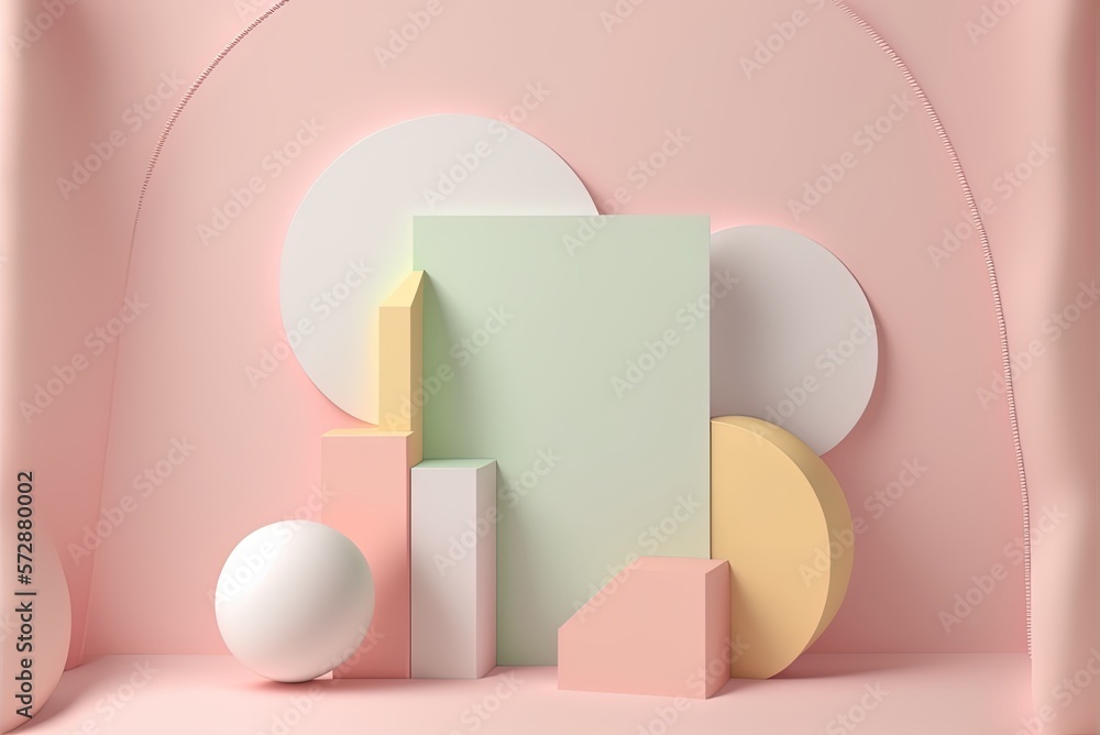 pastel-hued mockup with a geometric pink podium Generative AI pastel-hued mockup with a geometric pink podium Generative AI