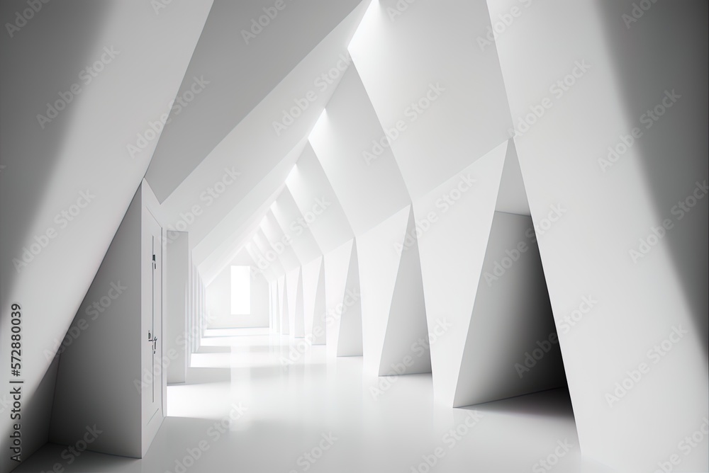Fototapeta premium Trapezoidal white room corridor in the abstract Generative AI