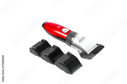 Hair clipper, nozzles for different sizes, isolated on white background