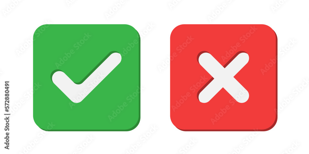 Check mark icon. Tick and cross symbols. Buttons with checkmark and cross. Marks isolated on white background. Vector illustration Check mark icon. Tick and cross symbols. Buttons with checkmark and cross. Marks isolated on white background. Vector illustration