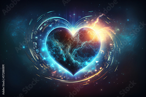 Celestial heart pulsing through the cosmos, an esoteric illustration photo