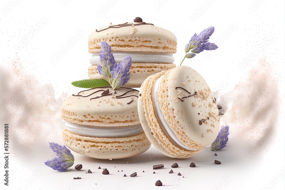 Fototapeta premium Macaroons, a kind of cookie, are a thin, crisp pastry filled with a luscious cream Generative AI