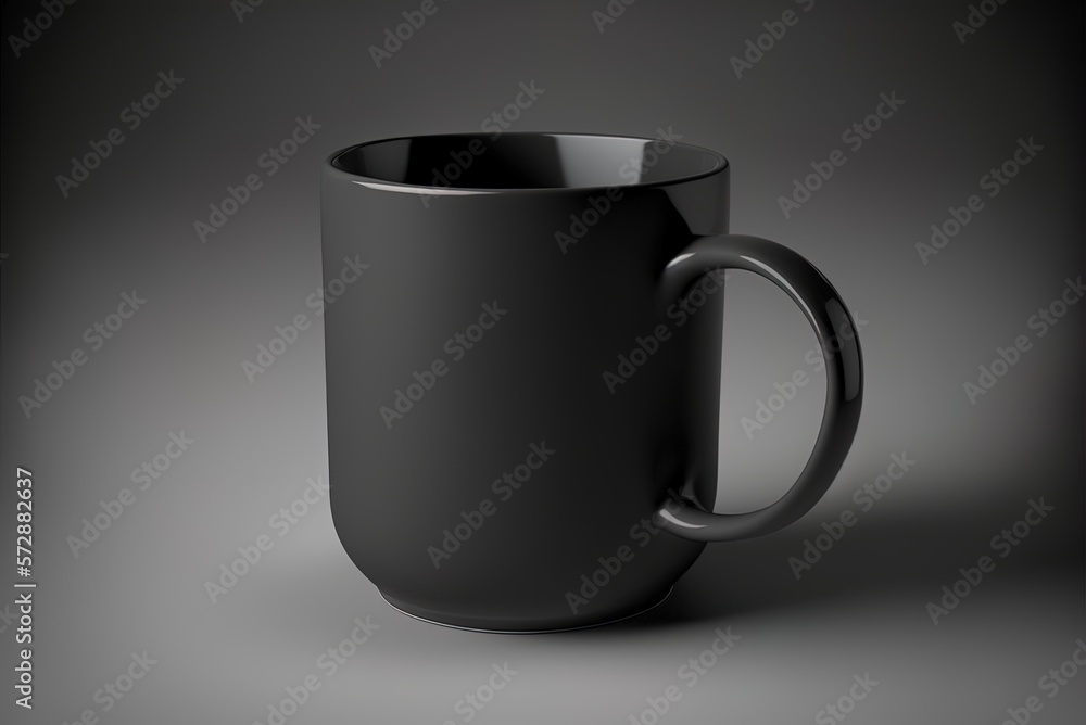 a black mug, maybe used for holding coffee, and a gray backdrop. Generative AI a black mug, maybe used for holding coffee, and a gray backdrop. Generative AI