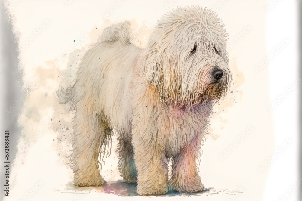 komondor. cute as a puppy Spot-color illustration. breeds of dogs Generative AI