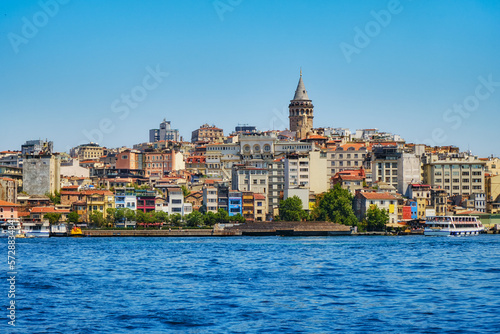 Istanbul, Turkey. View of the Galata Tower, Beoglu district and the Golden Horn