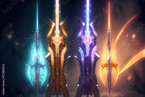 magic swords  space laser futuristic blades. Generative AI