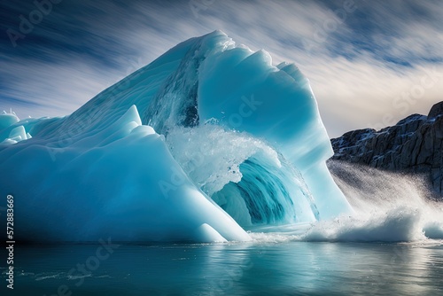 Meltwater on Iceberg, ice mountain. Generative AI photo
