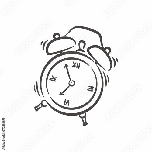 Hand drawn classic ringing alarm clock line art
