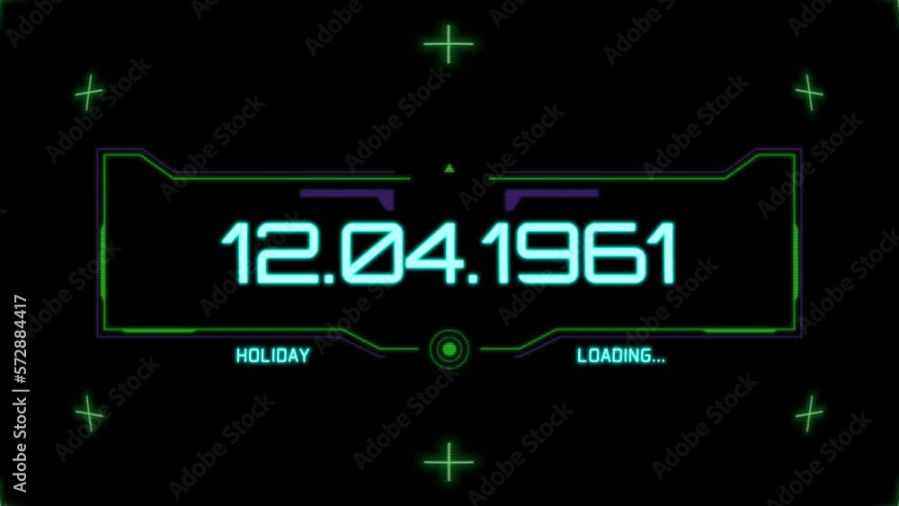 12.04.1961 with HUD elements on digital screen, motion abstract futuristic, cosmos and sci-fi style background 12.04.1961 with HUD elements on digital screen, motion abstract futuristic, cosmos and sci-fi style background