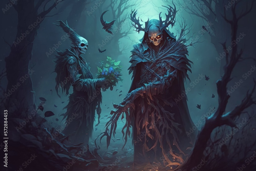 dark and foreboding nature of necromancers, wielders of dark magic that can raise the dead and bend them to their will. AI generation.