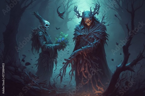 dark and foreboding nature of necromancers  wielders of dark magic that can raise the dead and bend them to their will. AI generation.