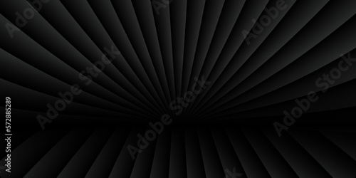 Abstract black background with 3d lines pattern, minimal dark gray striped vector background illustration for business presentation