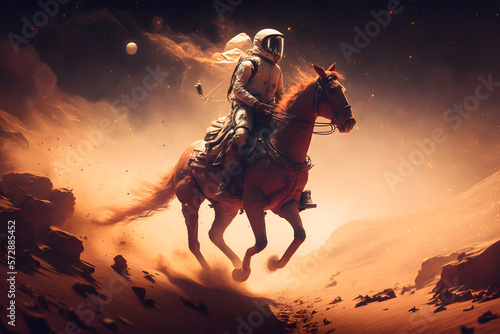 an astronaut riding a horse on mars artstation, hd, dramatic lighting, detailed made with Generative AI © yuniazizah