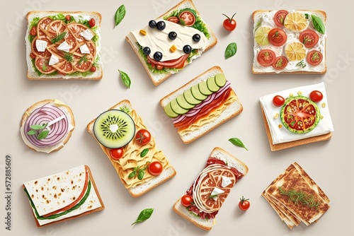 Delicious sandwiches with various ingredients