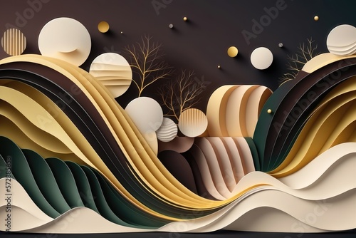Paper waves abstract banner design. AI generation