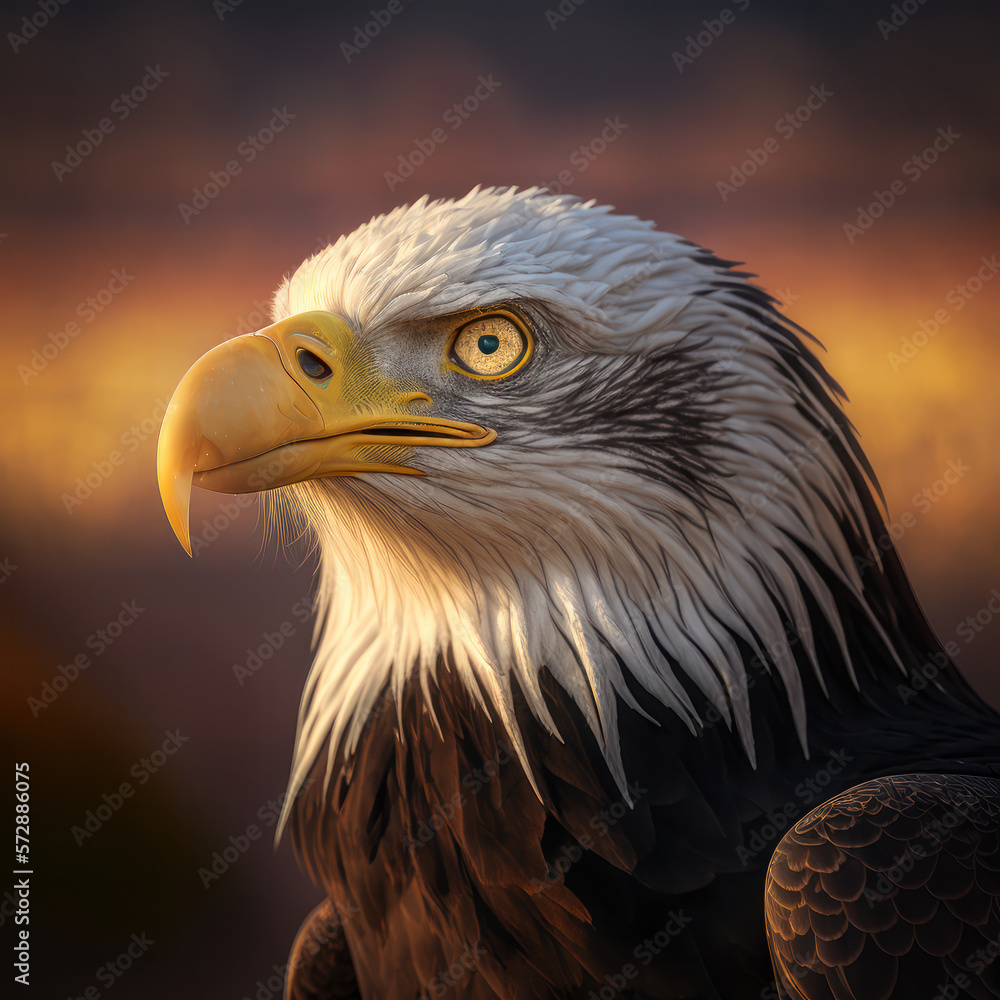 Fototapeta premium Close up of Bald Eagle - Safari Snapshot Nature's Portrait Animal Natural Lighting. Generative AI