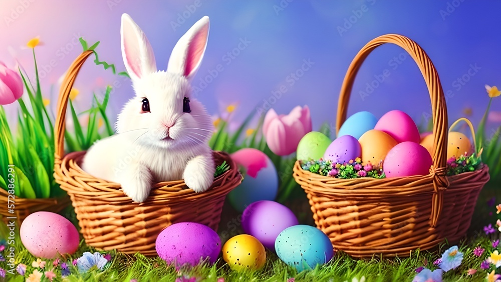 Easter Bunny and Eggs, Generative AI Easter Bunny and Eggs, Generative AI