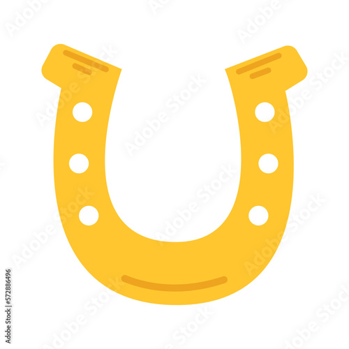 Vector gold horseshoe for good luck. Clipart for celebrating St Patricks day. Yellow horseshoe in flat design.