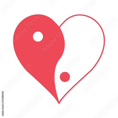 Yin yang heart symbol love, icon chinese Yin yang heart
