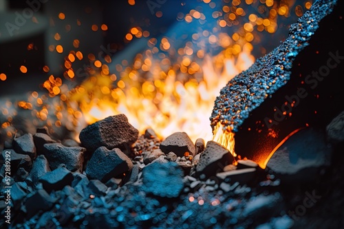 Photographie Closeup of a forge with embers and sparks.