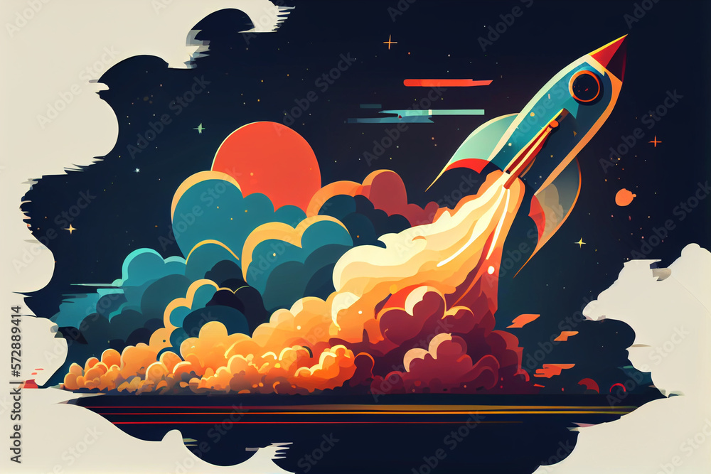 Space rocket flying toward the clouds believable rocket icon Having a successful company concept is a challenge. generative ai