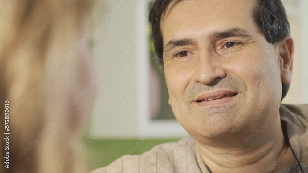 Mature man in love looks at his wife with happiness and love. Happy couple.
The eyes of the man in love are shining, He is looking at his wife with love and happiness.
Mature man in love looks at his wife with happiness and love. Happy couple.
The eyes of the man in love are shining, He is looking at his wife with love and happiness.