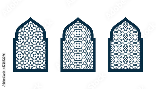Set of silhouettes Arabic doors or windows vector. CNC pattern, laser cutting, vector template photo